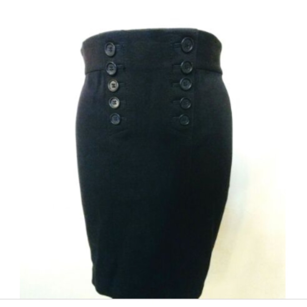 Ann Taylor Womens 00 Black Skirt Pencil Knee Military Anchor Buttons
